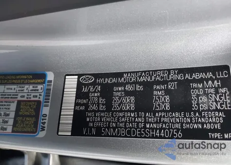 2025 Hyundai Tucson Sel from USA, damaged, VIN 5NMJBCDE5SH440756